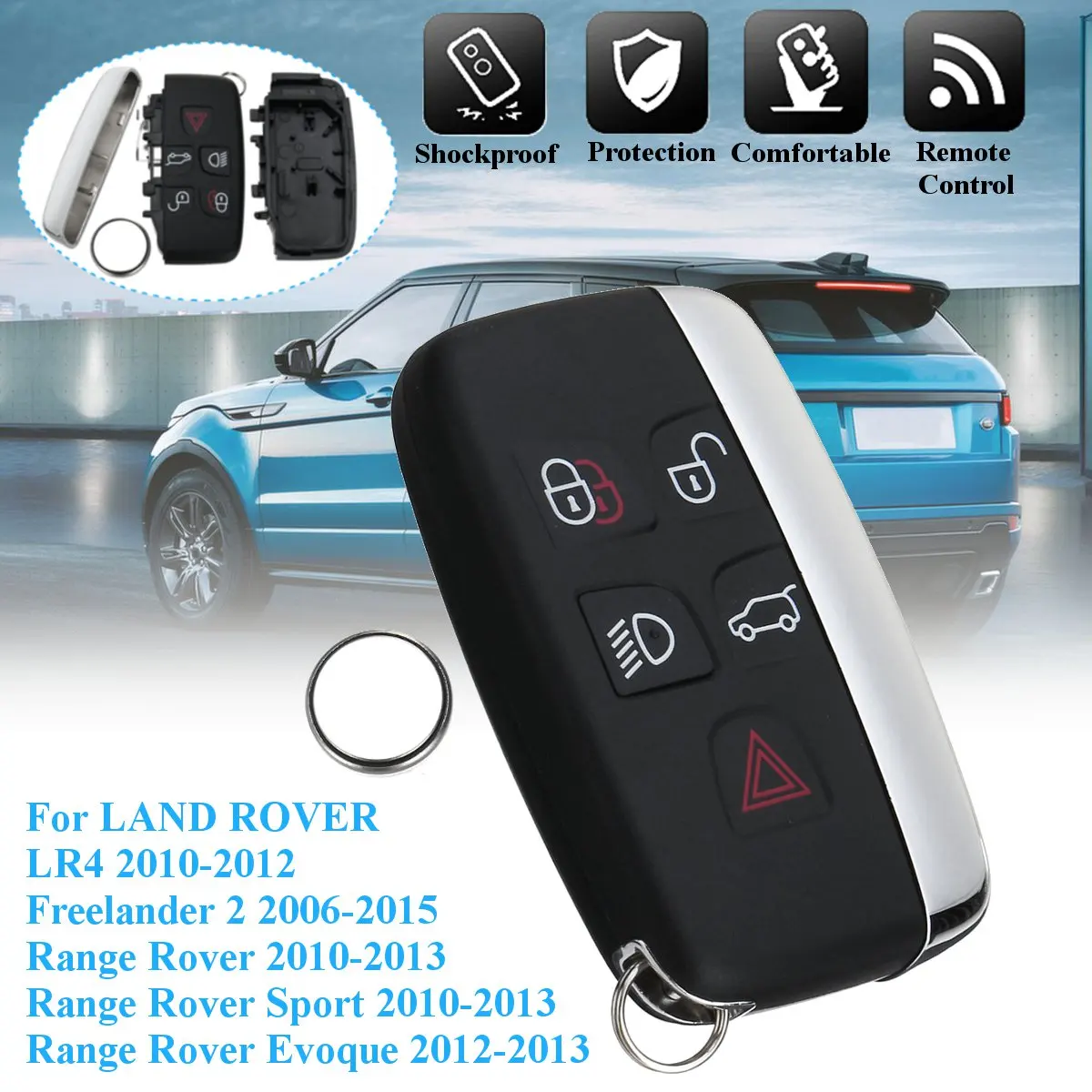 Чехол с 5 кнопками дистанционного ключа для LAND ROVER LR4 Range Rover Sport Evoque Freelander 2 2006-2015 с аккумулятором CR2032
Чехол с 5 кнопками дистанционного ключа для LAND ROVER LR4 Range Rover Sport Evoque Freelander 2 2006-2015 с аккумулятором CR2032
