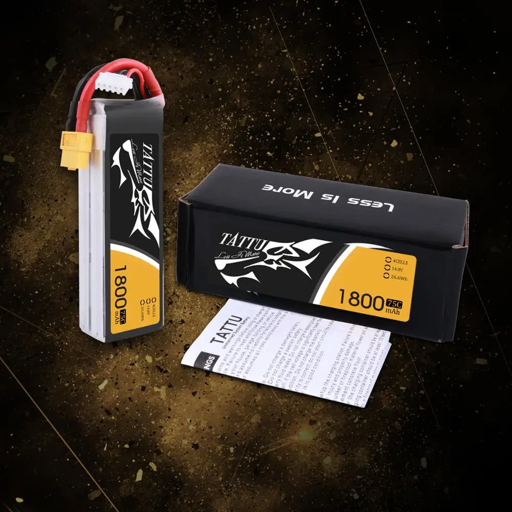 Tattu 1800mAh Lipo Battery 14.8V 75C Racing Battery 4S XT60 Plug for FPV Drone Racing Professinal Drone Frame RC Car
Tattu 1800mAh Lipo Battery 14.8V 75C Racing Battery 4S XT60 Plug for FPV Drone Racing Professinal Drone Frame RC Car