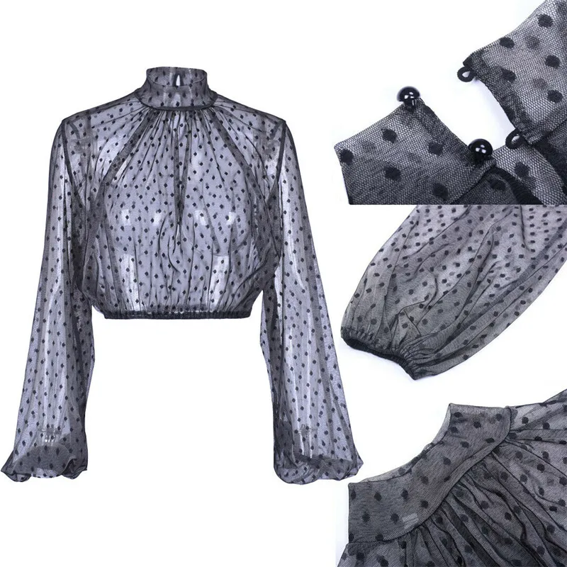 Sexy women polak dot black blouse top summer fashion long lantern sleeve turtleneck crop top shirts office lady blusa shirt
Sexy women polak dot black blouse top summer fashion long lantern sleeve turtleneck crop top shirts office lady blusa shirt
