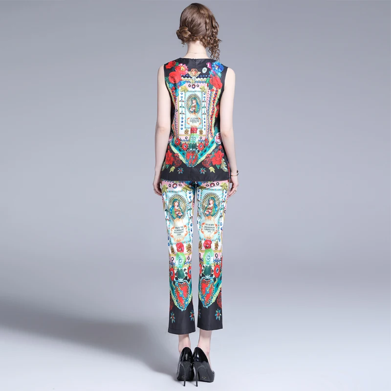 Runway Designer Print Two Piece Pant Suits 2019 summer sleeveless OL suits Women's Sets Blouse Shirt Top Vintage Suit
Runway Designer Print Two Piece Pant Suits 2019 summer sleeveless OL suits Women's Sets Blouse Shirt Top Vintage Suit