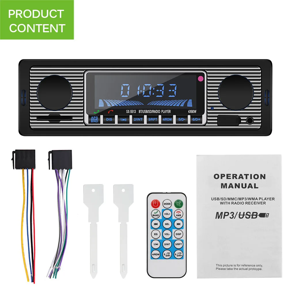 Автомагнитола 1DIN с Bluetooth стерео аудио mp3 плеер FM радио приемник поддержка Aux вход SD