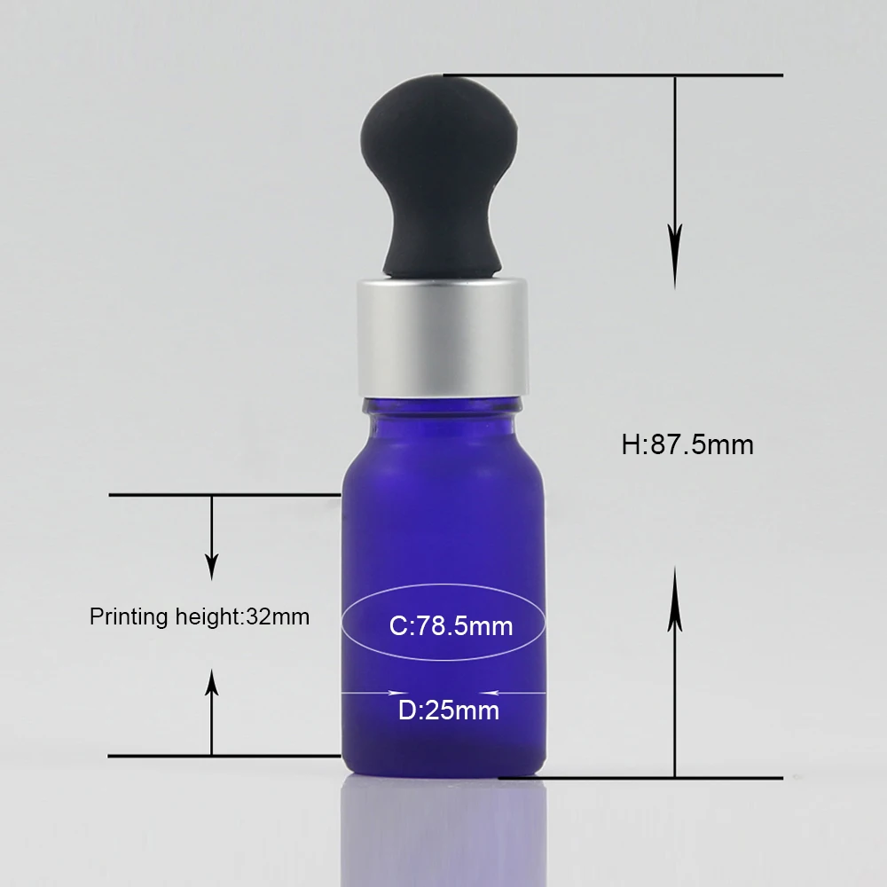 10ml glass bottle cosmetic dropper packaging, Frosted blue glass matte silver dropper with black rubber
10ml glass bottle cosmetic dropper packaging, Frosted blue glass matte silver dropper with black rubber