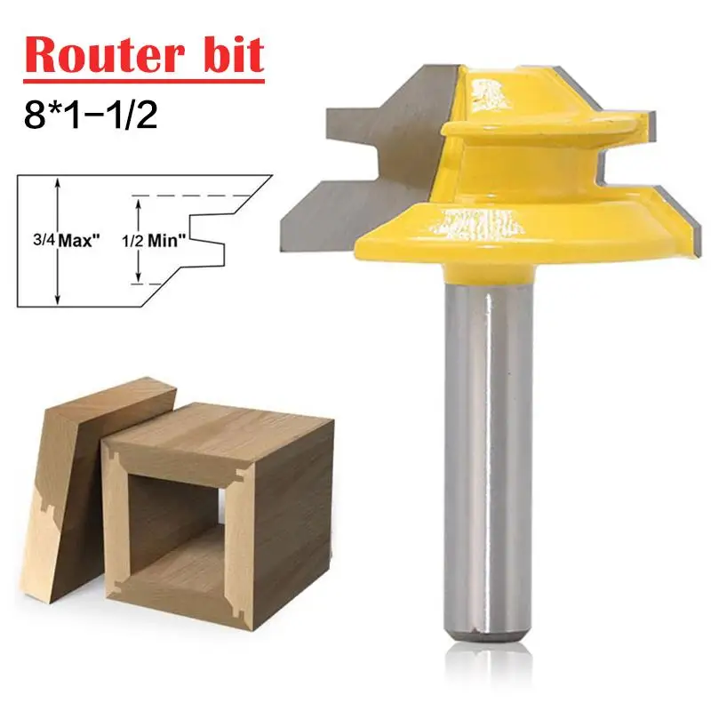 Woodworker Lock Miter Router Bit 45 Degree Width 8*1-1/2 Woodworking Drill Bit 8mm Shank Tenon Cutter Woodwork Milling Cutters
Woodworker Lock Miter Router Bit 45 Degree Width 8*1-1/2 Woodworking Drill Bit 8mm Shank Tenon Cutter Woodwork Milling Cutters