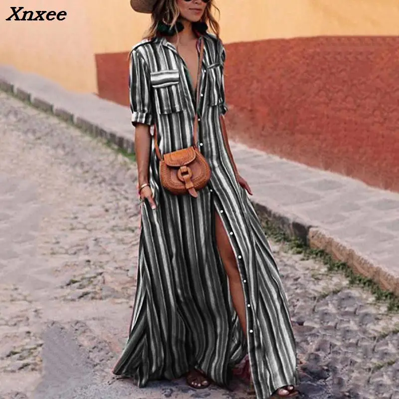 Women summer striped long maxi shirt dress loose casual colorful cotton retro print dresses half sleeve with pockets plus size
Women summer striped long maxi shirt dress loose casual colorful cotton retro print dresses half sleeve with pockets plus size