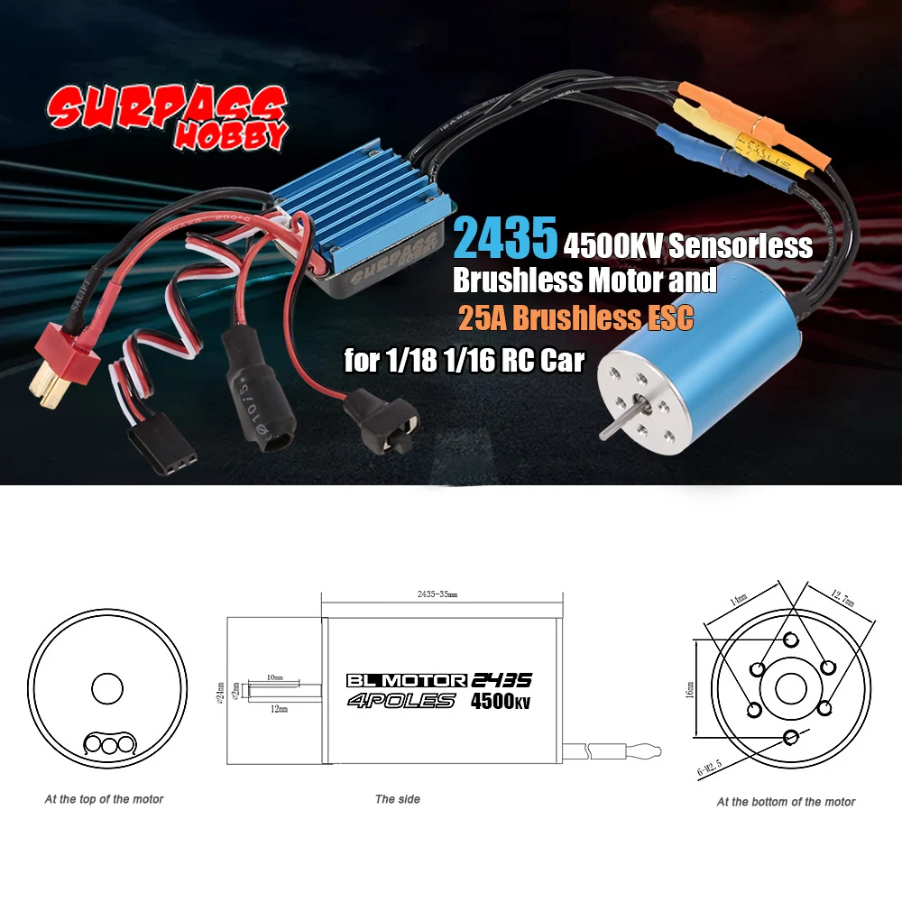 2435 4500KV 22A Sensorless Brushless Motor and 25A Brushless ESC for 1/18 1/16 RC Car Parts Accessories 
2435 4500KV 22A Sensorless Brushless Motor and 25A Brushless ESC for 1/18 1/16 RC Car Parts Accessories