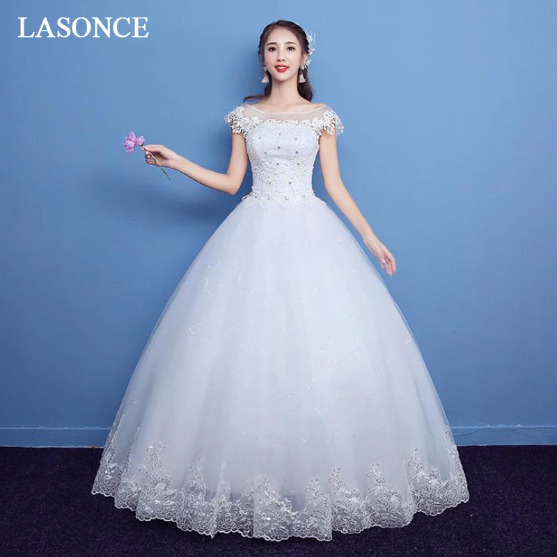 LASONCE Lace Appliques Ball Gown Wedding Dresses Illusion Crystal O Neck Short Cap Sleeve Backless Bridal Gowns
LASONCE Lace Appliques Ball Gown Wedding Dresses Illusion Crystal O Neck Short Cap Sleeve Backless Bridal Gowns