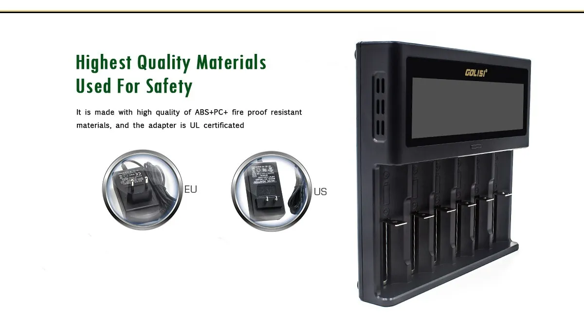 GOLISI S6 6-slots 2A 1A 0.5A Rechargeable Battery Charger LCD Display intelligent charger Ni-mh/Ni-cd Li-ion 18650 26650 18350
GOLISI S6 6-slots 2A 1A 0.5A Rechargeable Battery Charger LCD Display intelligent charger Ni-mh/Ni-cd Li-ion 18650 26650 18350