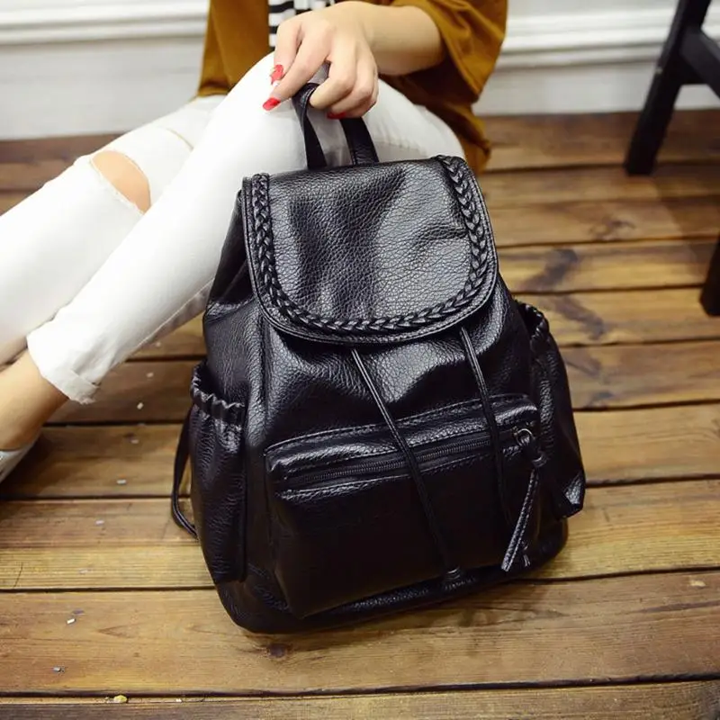 Casual Women Soft PU Leather Backpack Travel Grils School Black | Багаж и сумки