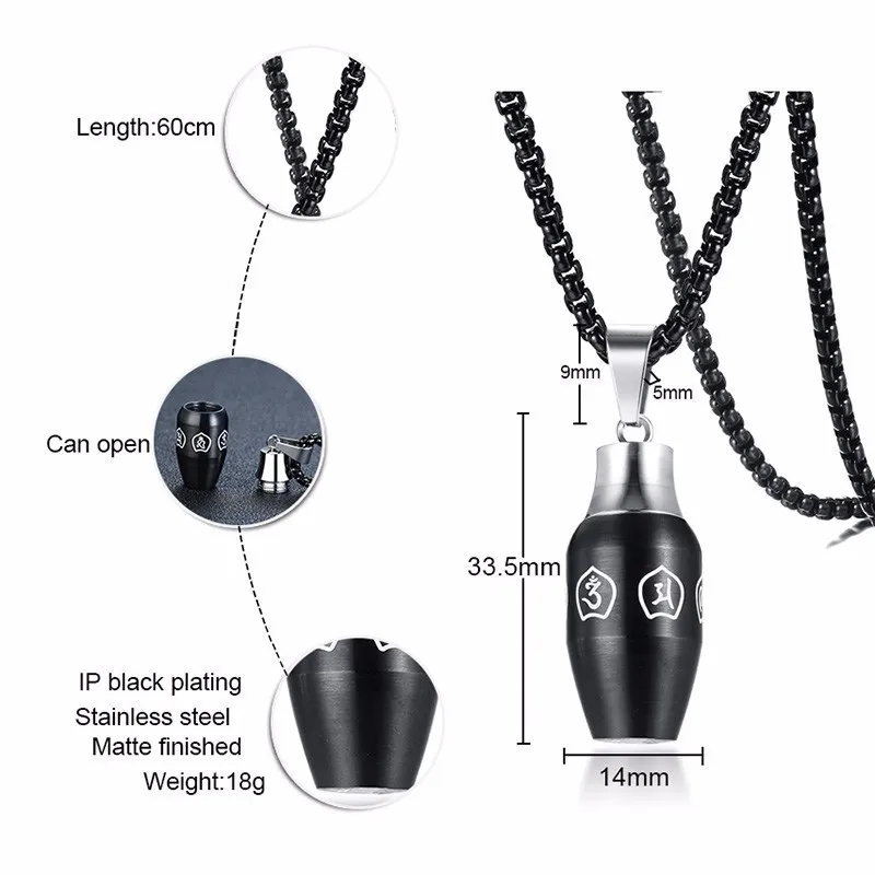 Vnox Black Buddhism Six-word Mantra Bottle With Lotus Pendant For Men Stainless Steel Necklace Cremation Keepsake Memorial Jewel
Vnox Black Buddhism Six-word Mantra Bottle With Lotus Pendant For Men Stainless Steel Necklace Cremation Keepsake Memorial Jewel