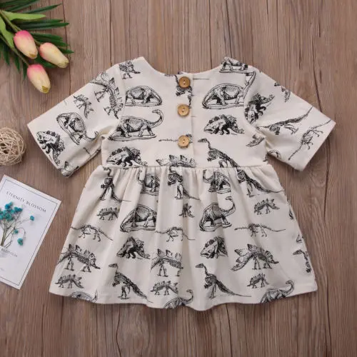 Лидер продаж Летнее Детское мини-платье с коротким рукавом и принтом динозавра