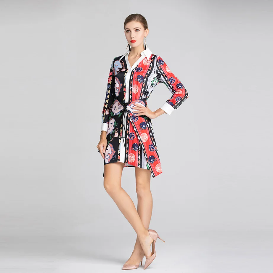 2019New Spring cartoon printed Turn-down Collar loose-waist Student's dresses habenal irregular dress for young women
2019New Spring cartoon printed Turn-down Collar loose-waist Student's dresses habenal irregular dress for young women