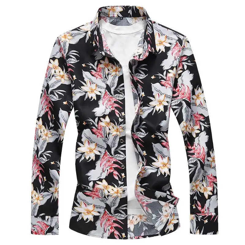 Hawaiian Shirt Mens Dress Shirts Floral Casual Long sleeve Blouse Men Flower Camisa masculina Plus Size Black Blue
Hawaiian Shirt Mens Dress Shirts Floral Casual Long sleeve Blouse Men Flower Camisa masculina Plus Size Black Blue