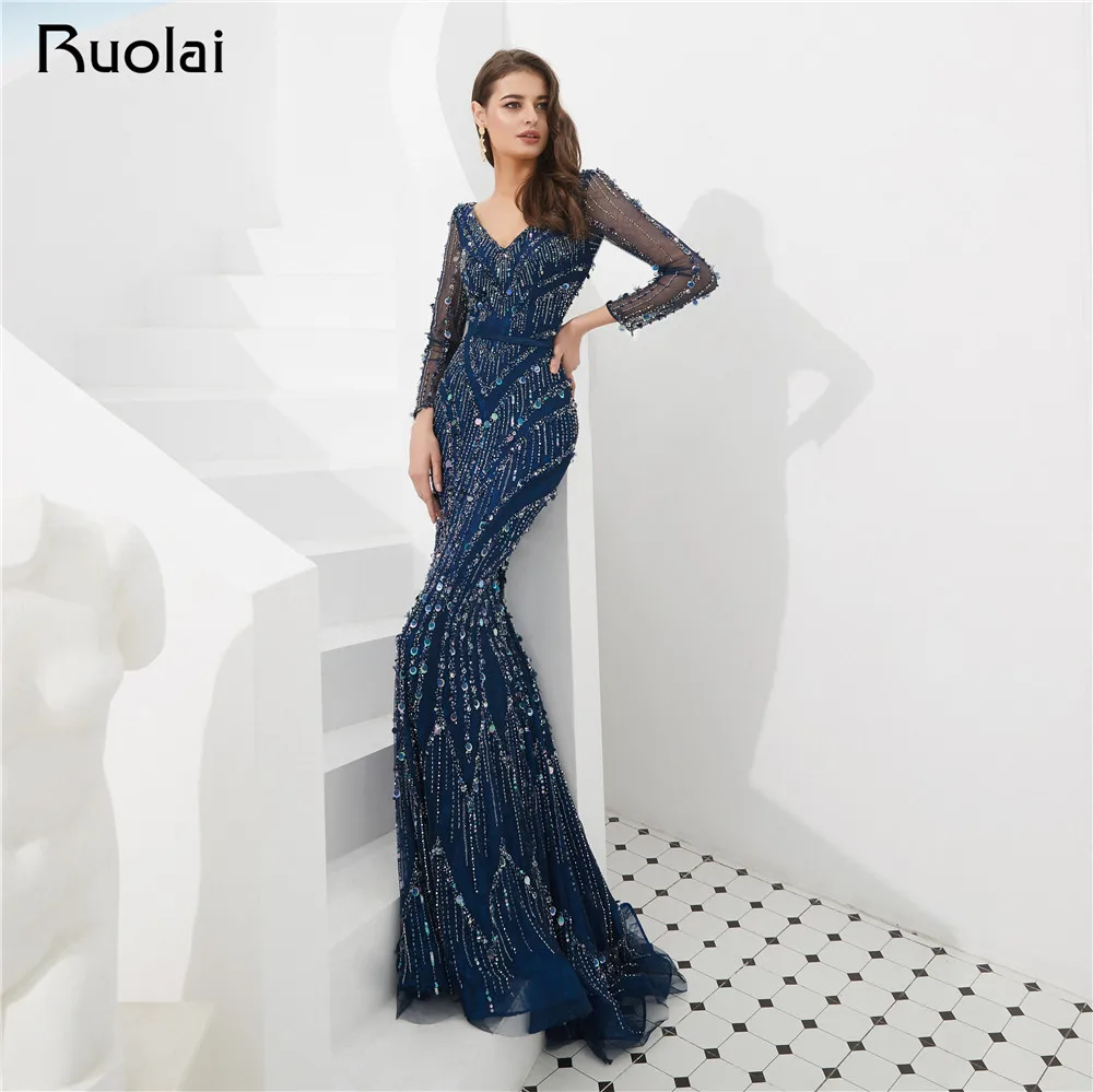 Navy Blue Elegant Evening Dresses Long Sleeve Beaded Evening Gown Mermaid Prom Dress 2019 Vestido de Fietsa SN2
Navy Blue Elegant Evening Dresses Long Sleeve Beaded Evening Gown Mermaid Prom Dress 2019 Vestido de Fietsa SN2