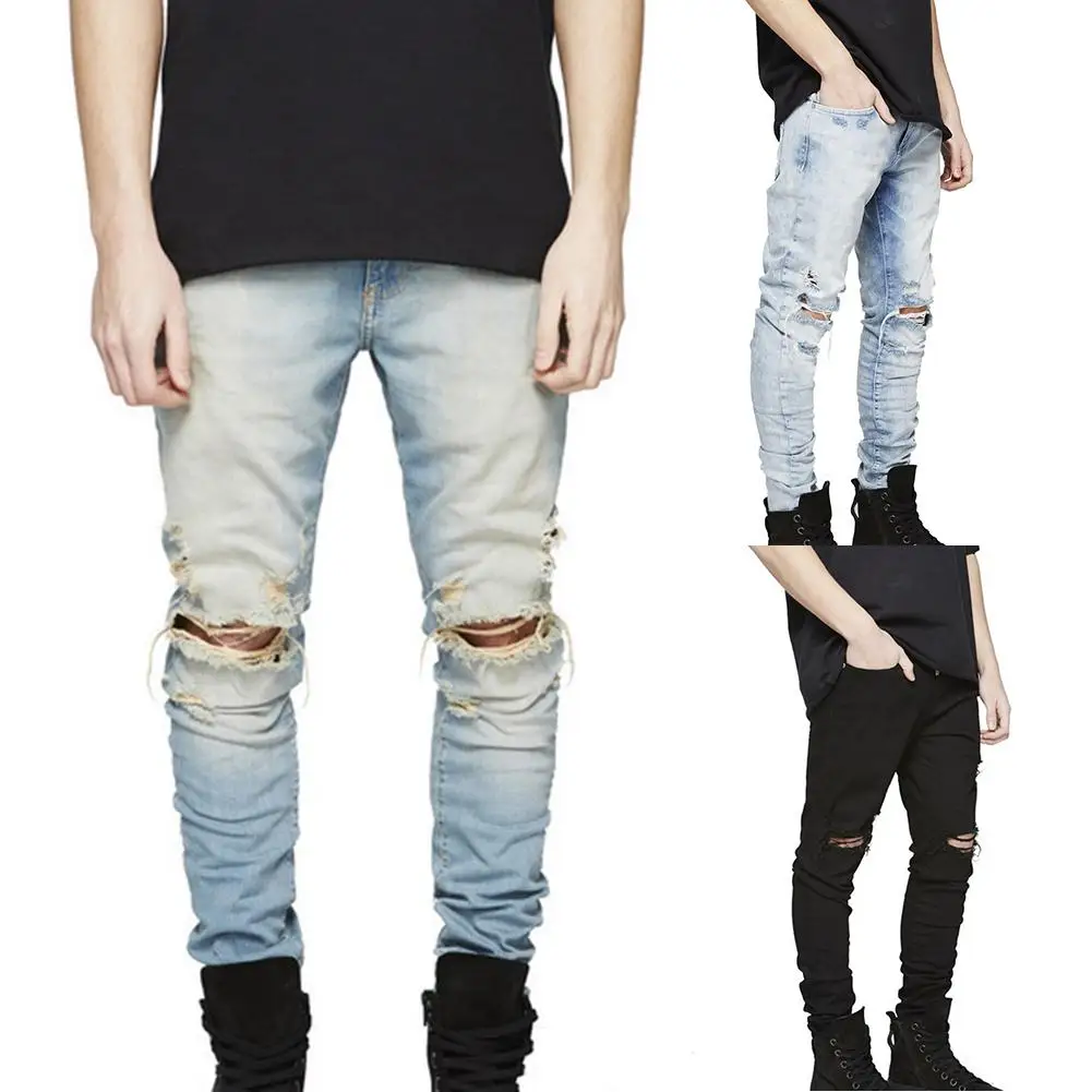 Trendy Men Ripped Hole Slim Fit Jeans Tide Man Streetwear Knee Wearing Scratched Jeans Skinny Denim Pants Elastic Long Trousers
Trendy Men Ripped Hole Slim Fit Jeans Tide Man Streetwear Knee Wearing Scratched Jeans Skinny Denim Pants Elastic Long Trousers