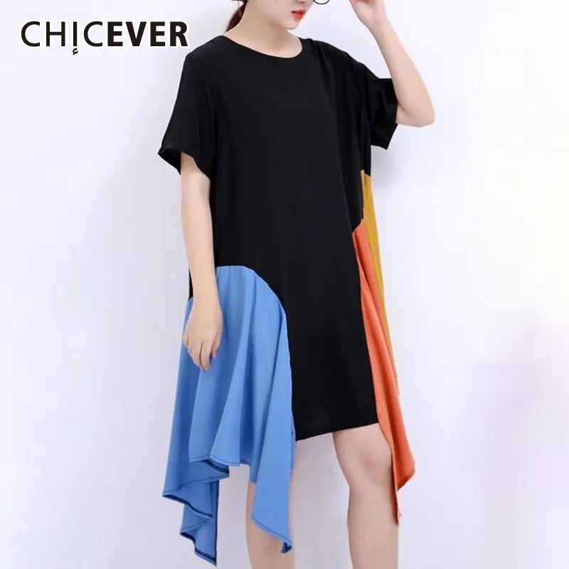 CHICEVER Summer Casual Patchwork Hit Color Draped Hem Dress For Women O Neck Short Sleeve Loose Plus Size A-line Dresses 2020
CHICEVER Summer Casual Patchwork Hit Color Draped Hem Dress For Women O Neck Short Sleeve Loose Plus Size A-line Dresses 2020