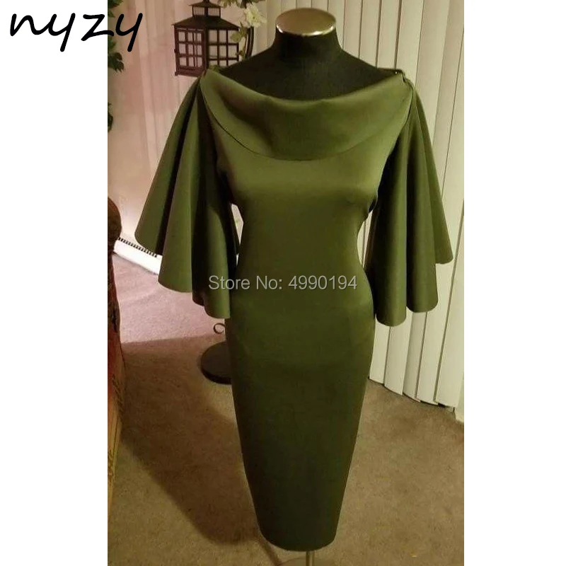 NYZY C80 Satin Cape Sleeves Olive Green Cocktail Dress Tea Length Formal Dress Wedding Party Dress Guest Wear vestido coctel
NYZY C80 Satin Cape Sleeves Olive Green Cocktail Dress Tea Length Formal Dress Wedding Party Dress Guest Wear vestido coctel