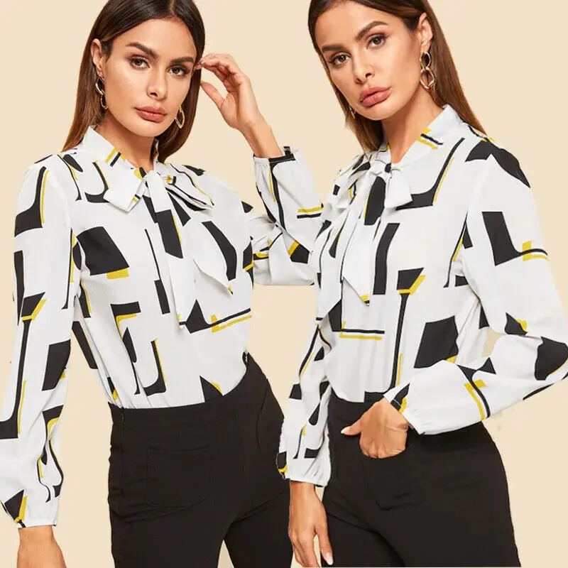 Women Elegant Printed Long Sleeve Blouse Baggy Ladies Bowknot Casual Loose Soft Chiffon Formal Shirt
Women Elegant Printed Long Sleeve Blouse Baggy Ladies Bowknot Casual Loose Soft Chiffon Formal Shirt