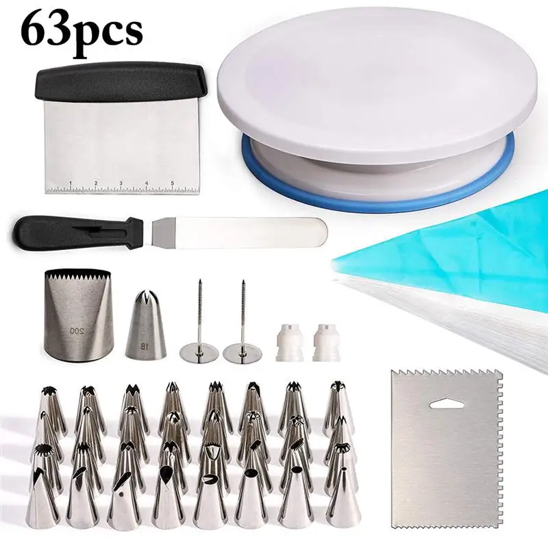 63PCS Rotating Cake Stand Decorating Tools Set Cake Turntable Cake Spatula Piping Mouth Piping Nozzles Base DIY Cake Tool
63PCS Rotating Cake Stand Decorating Tools Set Cake Turntable Cake Spatula Piping Mouth Piping Nozzles Base DIY Cake Tool