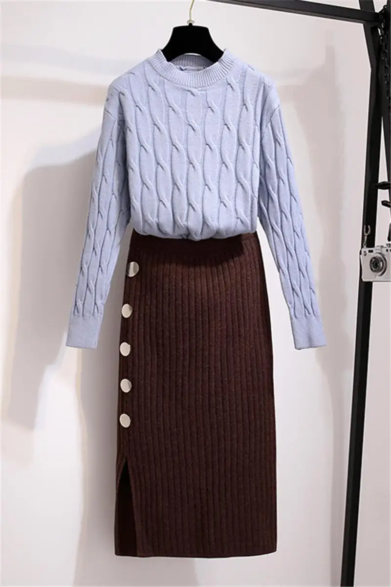 new winter pullover sweater long cutout button knit skirt casual suits two-piece clothing set Korean fashion top design knitwear
new winter pullover sweater long cutout button knit skirt casual suits two-piece clothing set Korean fashion top design knitwear
