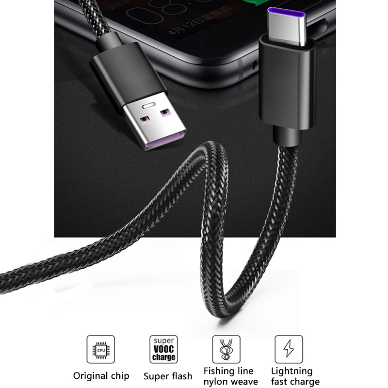 USB C кабель 5A Supercharge 1 м Type для Huawei p20 lite быстрый зарядный Samsung S9 8 Note 9|Кабели питания| |