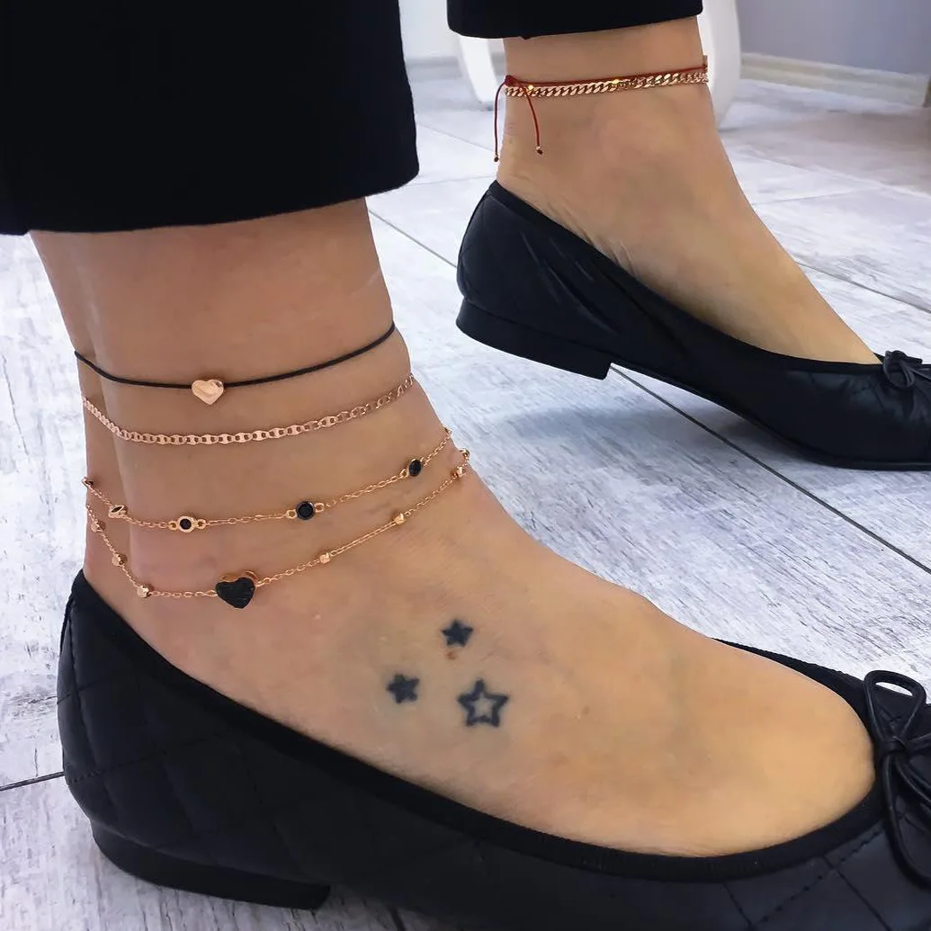 4 Pcs/Set Ankle Chains Black Rope Heart Anklet Female Gold Chains Anklets for Women 2018 Fashion Foot Jewelry Enkelbandjes
4 Pcs/Set Ankle Chains Black Rope Heart Anklet Female Gold Chains Anklets for Women 2018 Fashion Foot Jewelry Enkelbandjes