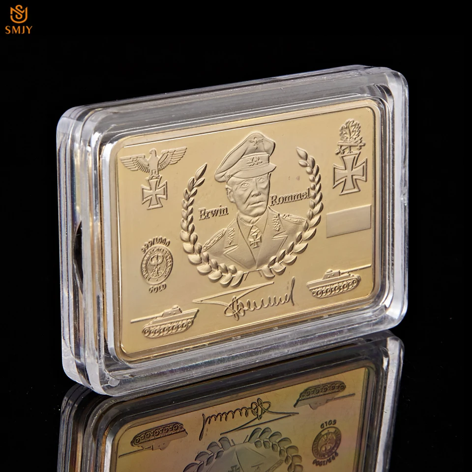 

5Pcs 1891-1944WW II European Deutsche Desert Fox General Owen Rommel Defense Military Gold Plated Challenge Bullion Bar Coins