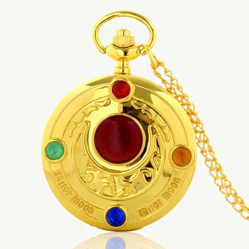 

IBEINA Sailor Moon Theme Full Hunter Quartz Engraved Fob Retro Pendant Pocket Watch Chain Gift