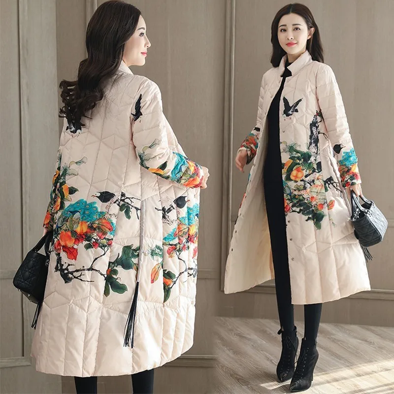 New White Retro Winter Jacket Women Fashion Print Coat Female Casual Down Jacket Long Lapels Tassel Loose Feather Overcoat Ls191
New White Retro Winter Jacket Women Fashion Print Coat Female Casual Down Jacket Long Lapels Tassel Loose Feather Overcoat Ls191