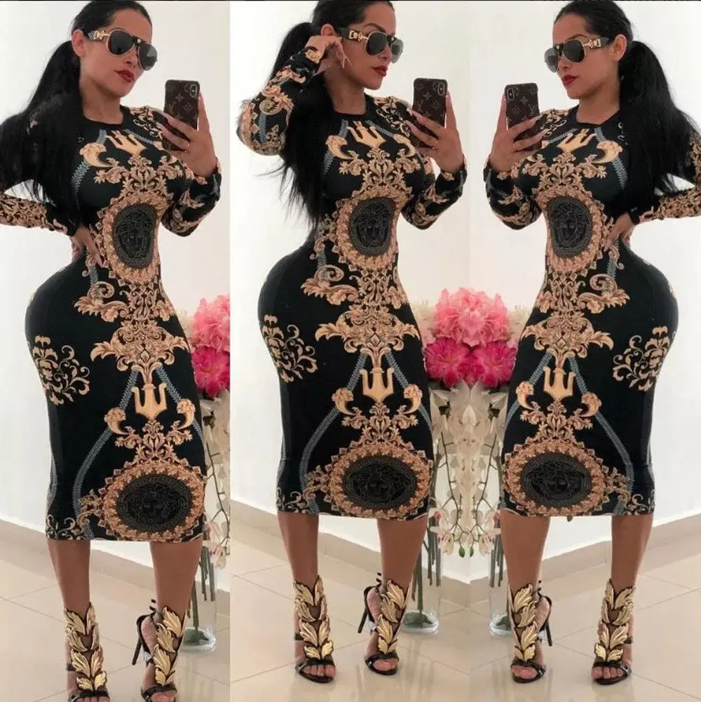 Women Casual O-neck Print Long Sleeve Bodycon Party Long Golden Ladies Sexy Striped Clubwear Dreses
Women Casual O-neck Print Long Sleeve Bodycon Party Long Golden Ladies Sexy Striped Clubwear Dreses