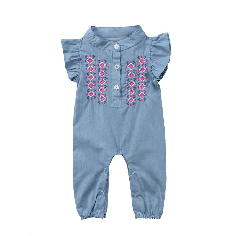 

Infant Newborn Baby Girls Denim Romper Playsuit Jumpsuit Sunsuit Outfit Clothing Baby Girl Clothes O-neck Short Sleeve 0-24M