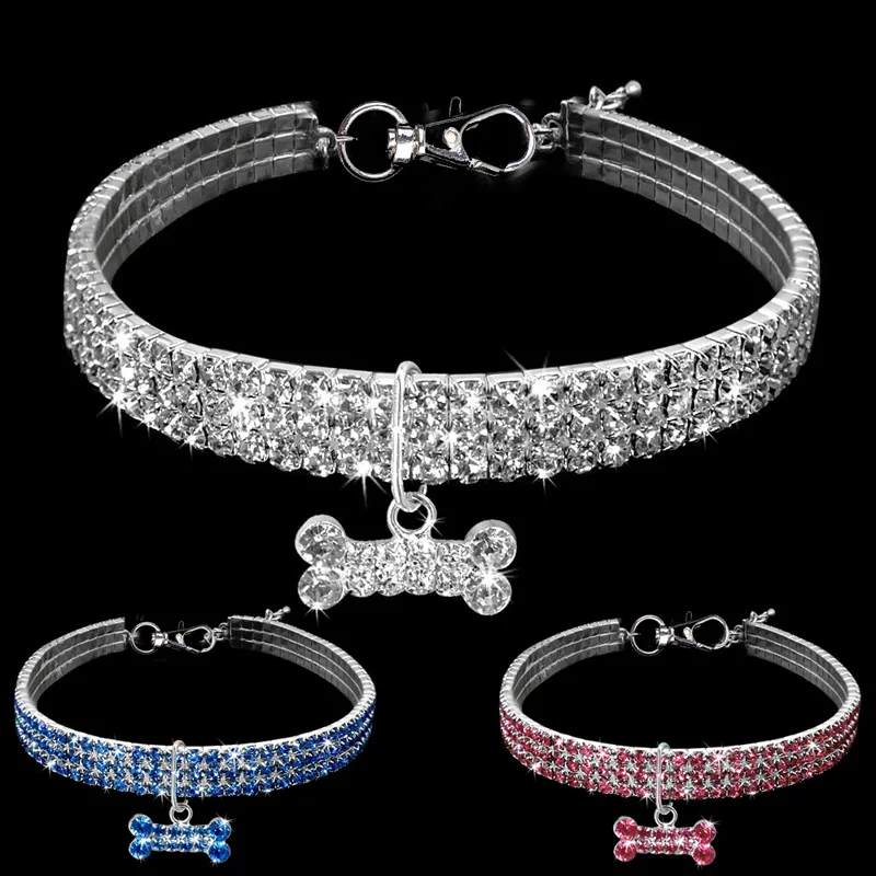 Rhinestone Dog Necklace Fashion Bling Pets Collars for Cats Accessories Supplies Puppies Small Medium Dogs Animal Products | Дом и сад