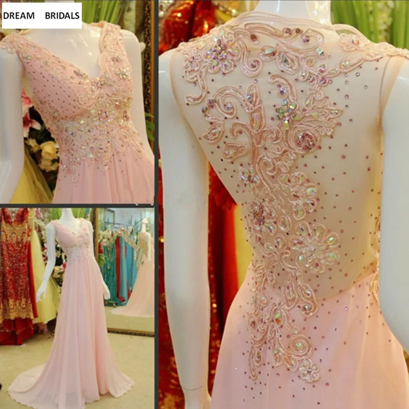 Pink A-Line Sexy V-Neck Robe De Soiree Beading Appliques Long Evening Dresses Formal Prom Abendkleider 2019 | Свадьбы и торжества