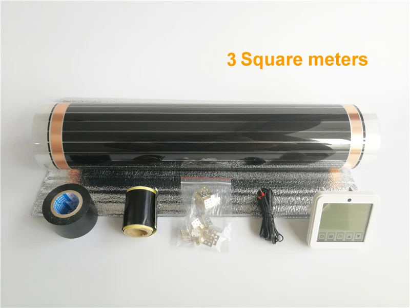 3 square meters 50 cm*6 m infrared heating film with thermostat and clamps (8pcs) and insulating daub and black tap
3 square meters 50 cm*6 m infrared heating film with thermostat and clamps (8pcs) and insulating daub and black tap