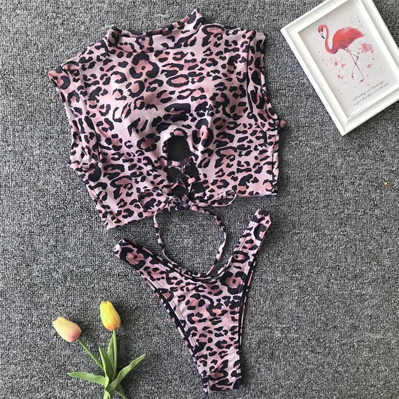 New Model Sexy Swimwear Beach Bandage O neck G-string Split Women Bikini Leopard Tankini Two Pieces Swimsuit Swimming Biquini
New Model Sexy Swimwear Beach Bandage O neck G-string Split Women Bikini Leopard Tankini Two Pieces Swimsuit Swimming Biquini