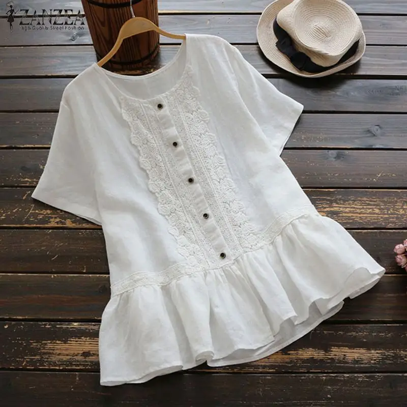 ZANZEA 2021 Summer Vintage Tops Women Short Sleeve Ruffles Blouse Casual Buttons Down Solid Shirt Femme Lace Blusas Top
ZANZEA 2021 Summer Vintage Tops Women Short Sleeve Ruffles Blouse Casual Buttons Down Solid Shirt Femme Lace Blusas Top