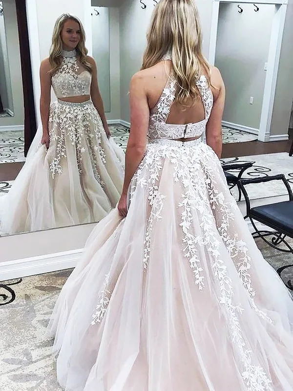 A-Line High Neck Sleeveless Sweep Train With Applique Tulle Two Piece Dress Evening
A-Line High Neck Sleeveless Sweep Train With Applique Tulle Two Piece Dress Evening