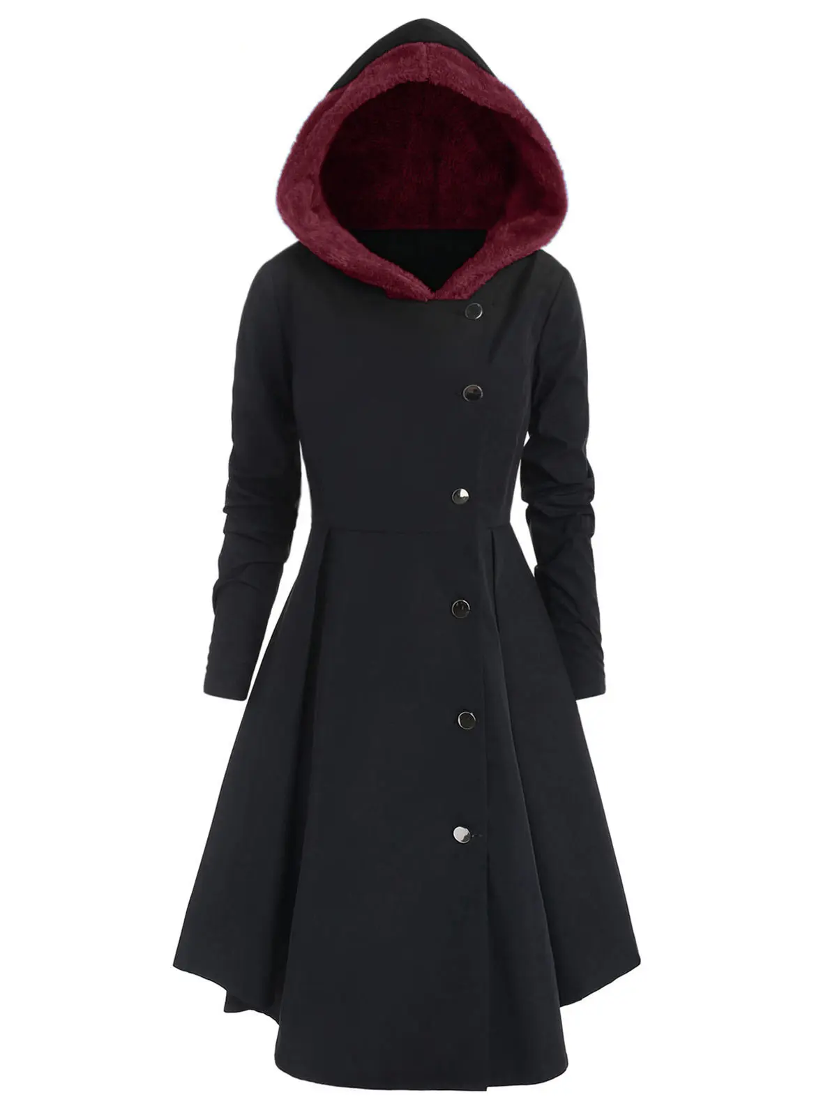 Rosegal/большие размеры асимметричное флисовое контрастное пальто с капюшоном