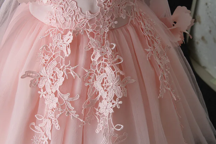 Flower Girl Dress Pink Tulle Long Sleeve Princess for Party Elegant Communion Dresses Teenager | Свадьбы и торжества