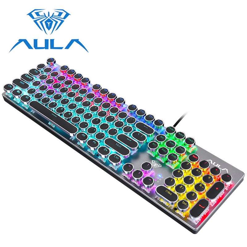 AULA Ретро стимпанк Механический Клавиатура металлическая панель RGB светодиодный синий переключатель USB 104 клавиш игровая клавиатура #2068
AULA Ретро стимпанк Механический Клавиатура металлическая панель RGB светодиодный синий переключатель USB 104 клавиш игровая клавиатура #2068