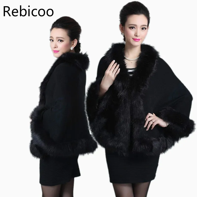 Women Faux Fur Coat Winter Black Sweater Cardigan Female Fox Fur Collar Poncho Cape Bridal Wedding Wool Shawl Cape 12 Colours
Women Faux Fur Coat Winter Black Sweater Cardigan Female Fox Fur Collar Poncho Cape Bridal Wedding Wool Shawl Cape 12 Colours