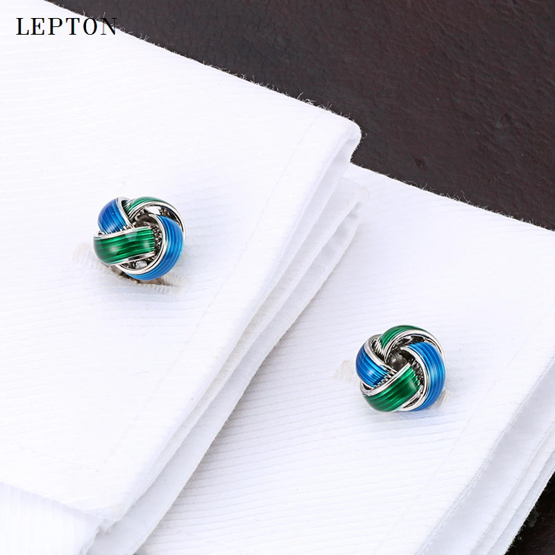 

Cheap Fashion Metal Knot Cufflinks For Mens Lepton Blue & Green Knots Cuff links Men French Shirt Cuffs Cufflink Button gemelos