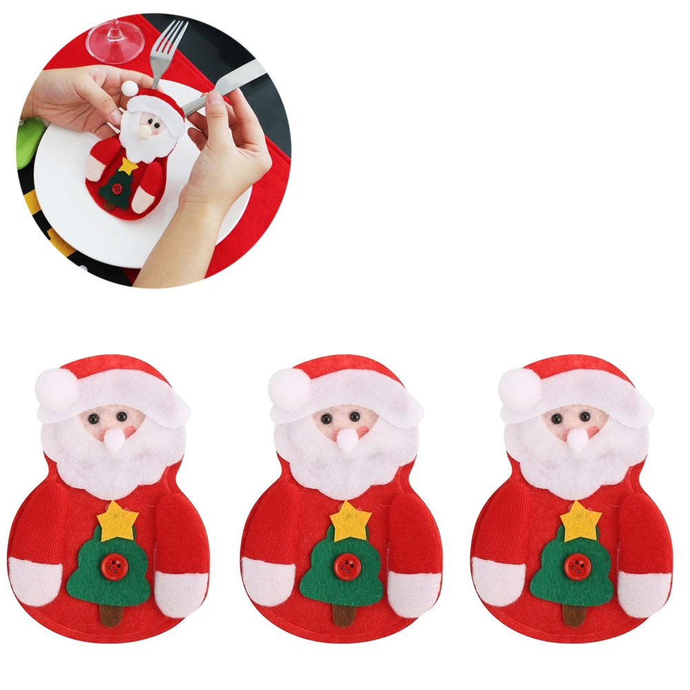 6Pcs Christmas Tableware Pocket Decorations Table Cutlery Tree Old Man Sets Dinner Party |