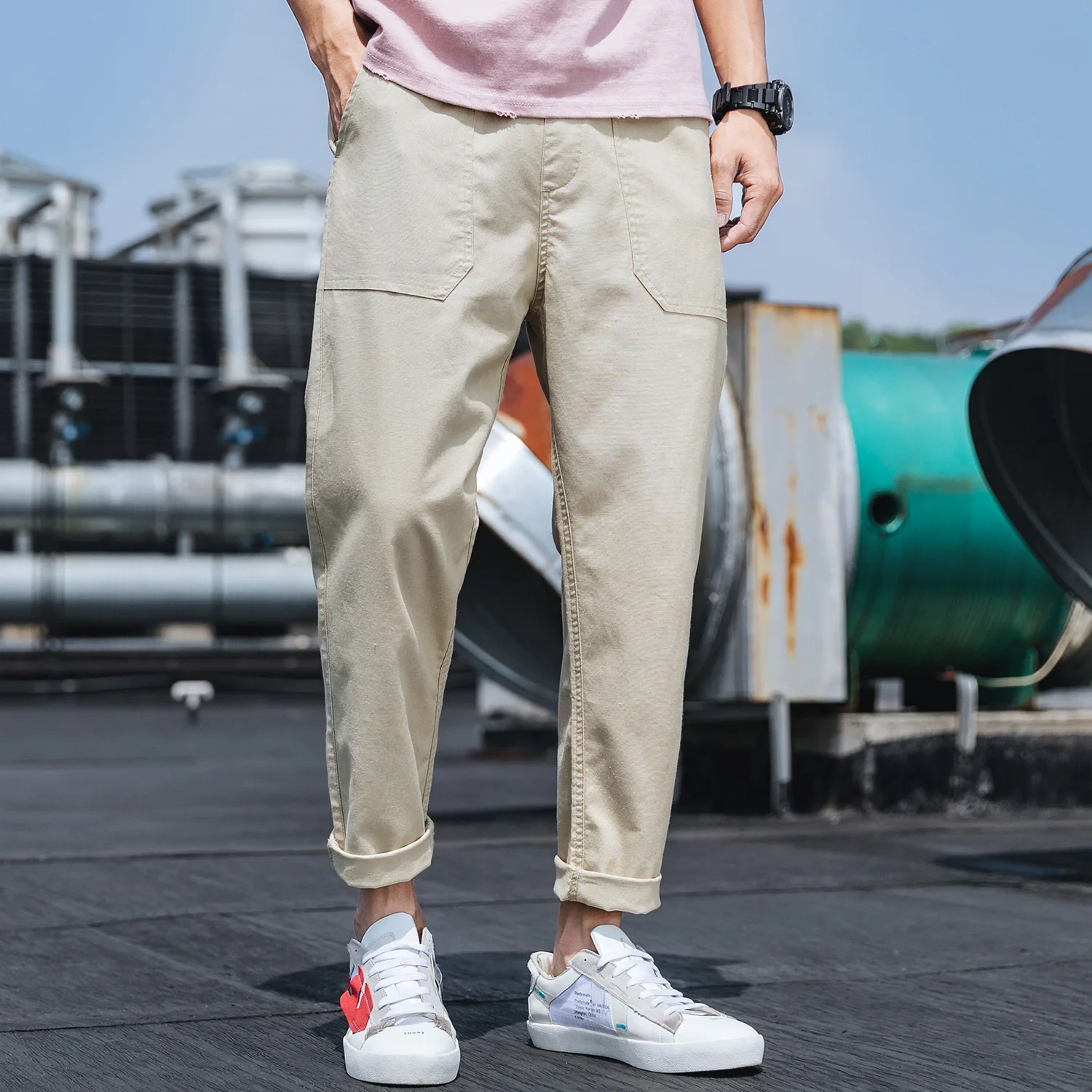 2019 Summer Men's Fashion Trend Haren Pants Youth Cotton Casual Wash Bound Feet Khaki/grey/black Trousers M-5XL | Мужская одежда