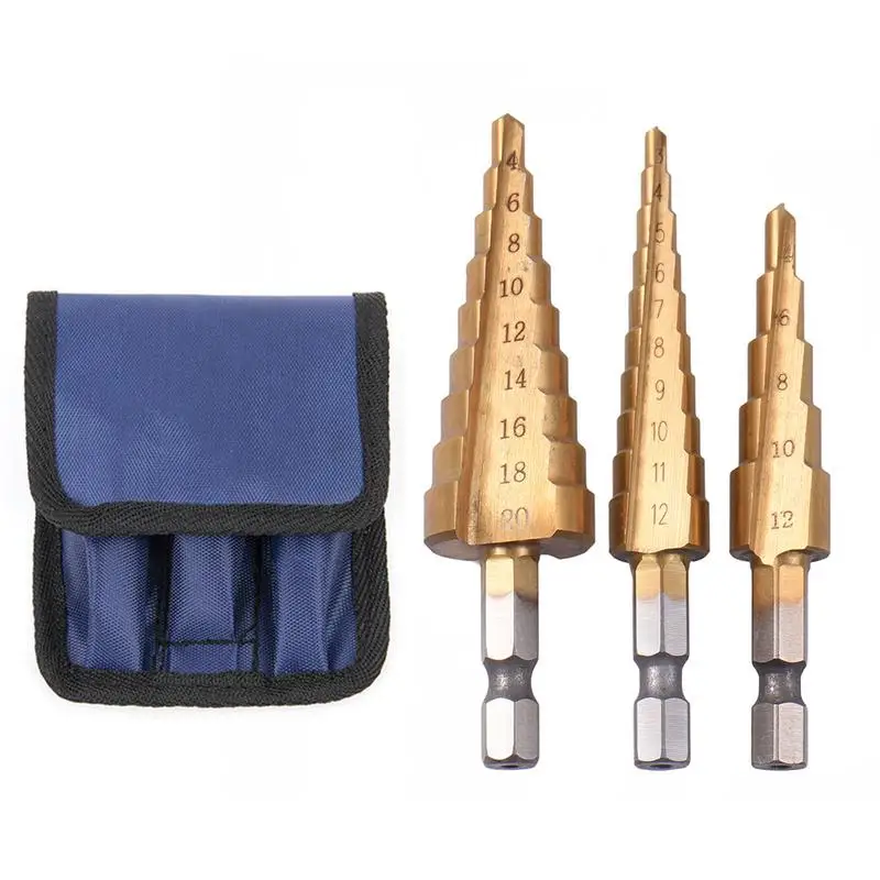 3PCS/Lot HSS Steel Titanium Step Drill Bits 1/4" Hex Shank Tap with Purch Bag Furadeira Power Woodworking Tools Accessories
3PCS/Lot HSS Steel Titanium Step Drill Bits 1/4" Hex Shank Tap with Purch Bag Furadeira Power Woodworking Tools Accessories
