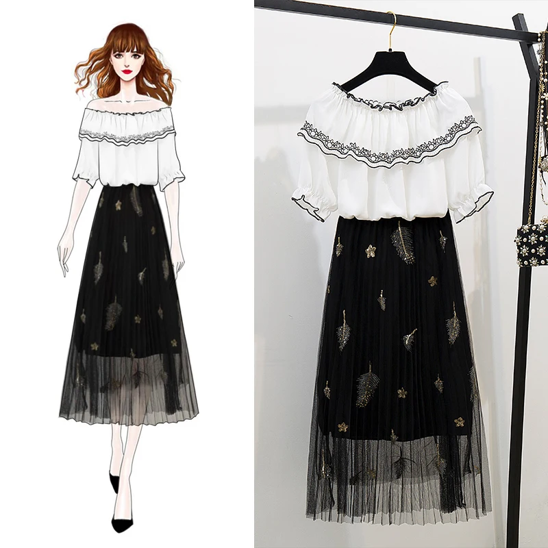 new Korean fashion women casual blouse top & long feather embroidery skirts two-piece clothing set vestidos girl outfit
new Korean fashion women casual blouse top & long feather embroidery skirts two-piece clothing set vestidos girl outfit