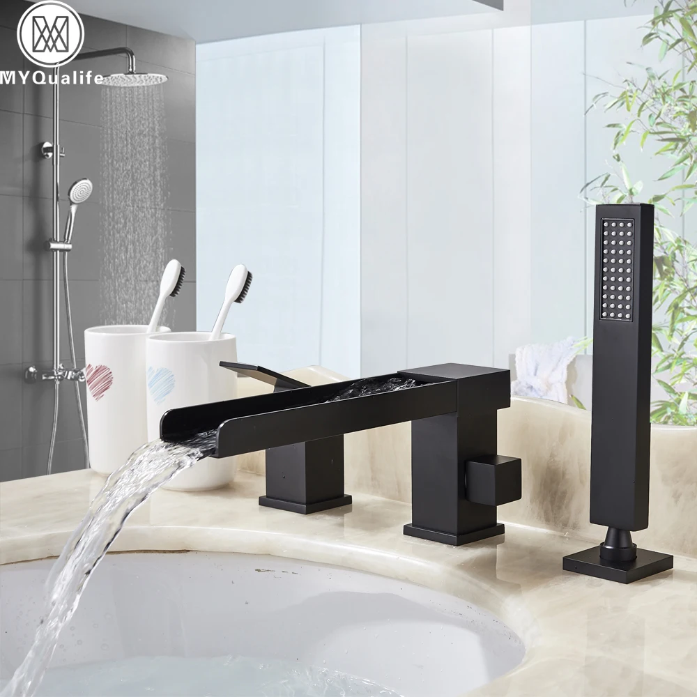 Matte Black Waterfall Bathtub Faucet One Handle Deck Mounted Long Spout Tub Mixer Tap Pull Out Handshower Widespread Bathtub Tap
Matte Black Waterfall Bathtub Faucet One Handle Deck Mounted Long Spout Tub Mixer Tap Pull Out Handshower Widespread Bathtub Tap