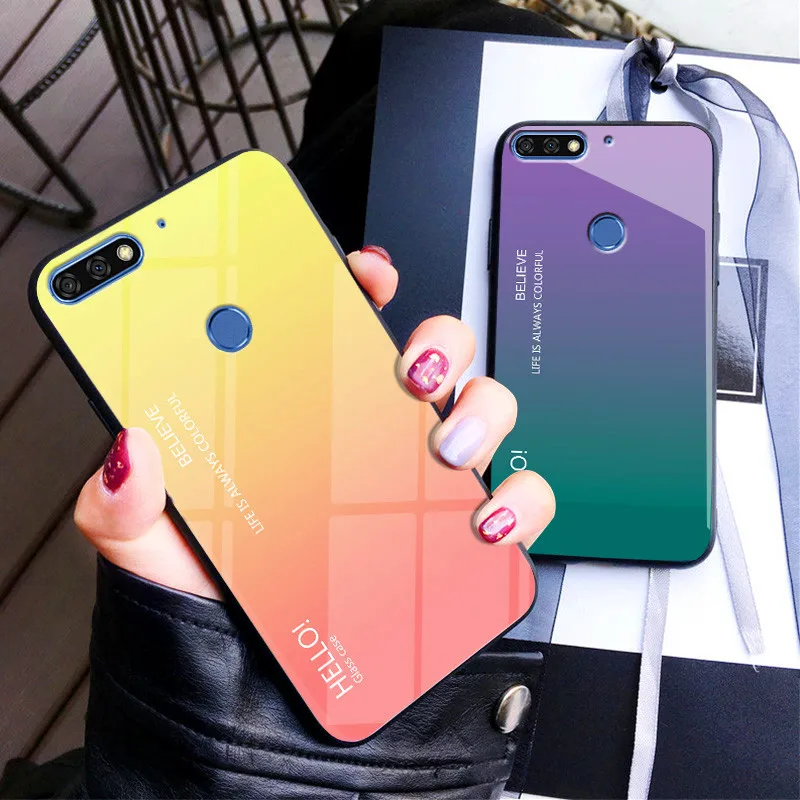 Чехол для Huawei Y6 2018 ATU L21 чехол с градиентным закаленным стеклом задняя крышка