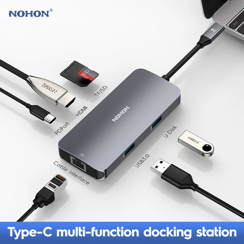 

Nohon USB C HUB To RJ45 TF HDMI Thunderbolt 3 Adapter For MacBook Samsung Galaxy S9 Huawei P20 Mate 20 Pro Type C PD USB 3.0 HUB