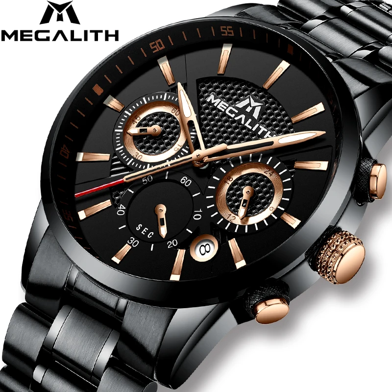 MEGALITH мужские часы Роскошные водонепроницаемые Хронограф военные спортивные для