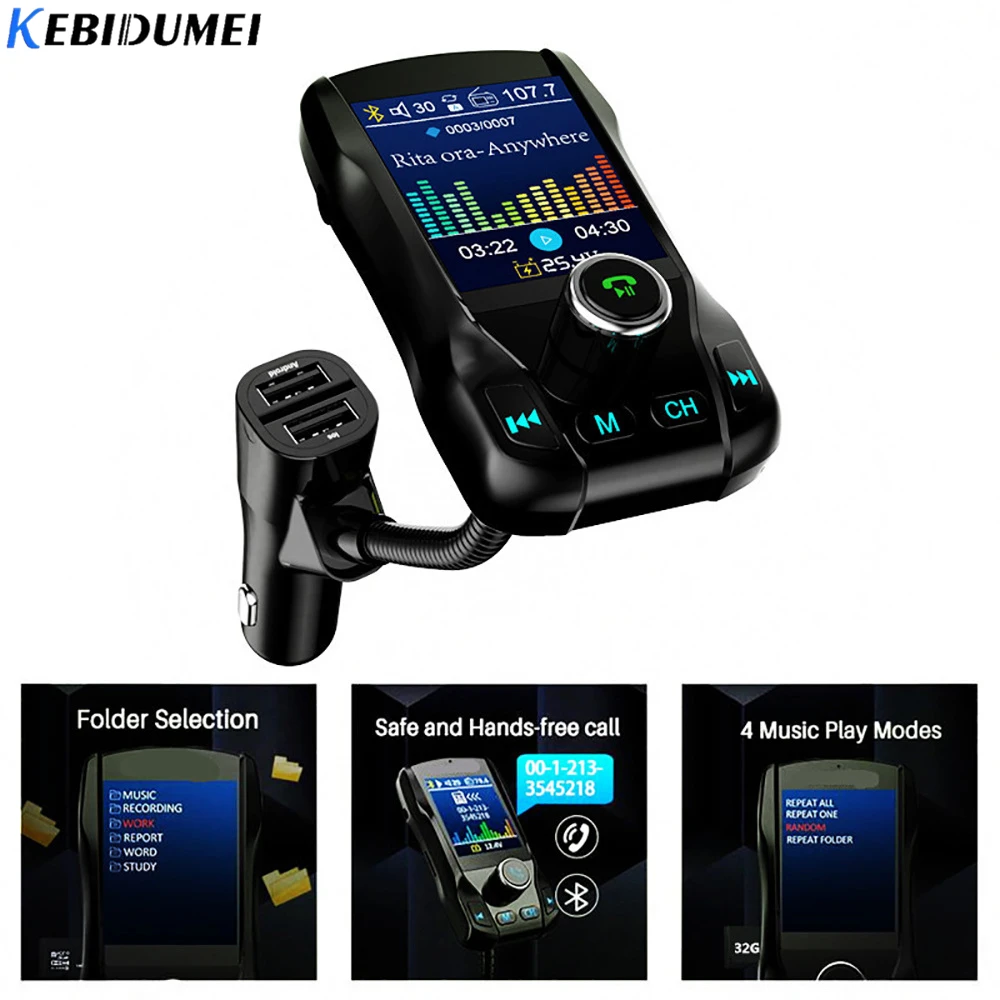 KEBIDUMEI Wireless Bluetooth Car FM MP3 Audio Transmitter Handsfree 350 rotatable with 5V 2.1A Dual USB Charge Color Screen 
KEBIDUMEI Wireless Bluetooth Car FM MP3 Audio Transmitter Handsfree 350 rotatable with 5V 2.1A Dual USB Charge Color Screen